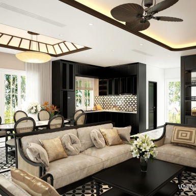 THIẾT KẾ VILLA NOVAWORLD PHAN THIẾT- HQT DECOR – PHONG CÁCH INDOCHIN 