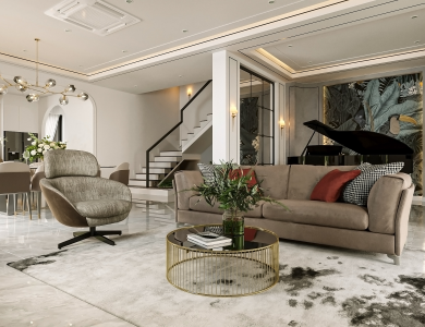 Mẫu thiết kế nội thất căn hộ Grand Marina Saigon phong cách Indochine hiện đại