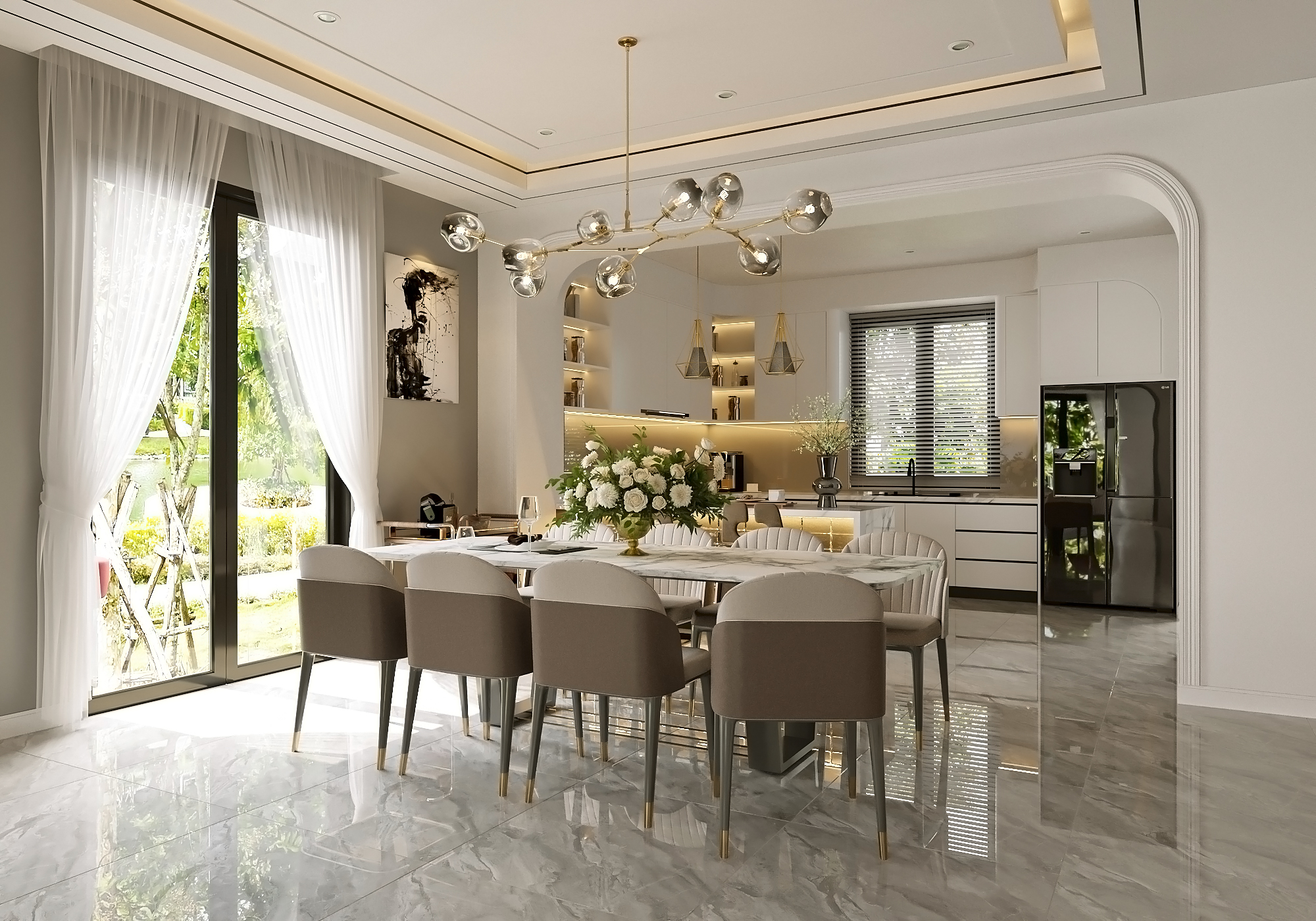 Mẫu thiết kế nội thất căn hộ Grand Marina Saigon phong cách Indochine hiện đại